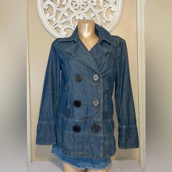 Faconnable Jackets & Blazers - Faconnable women Medium 8 10 jacket coat peacoat denim jean vintage pockets blue